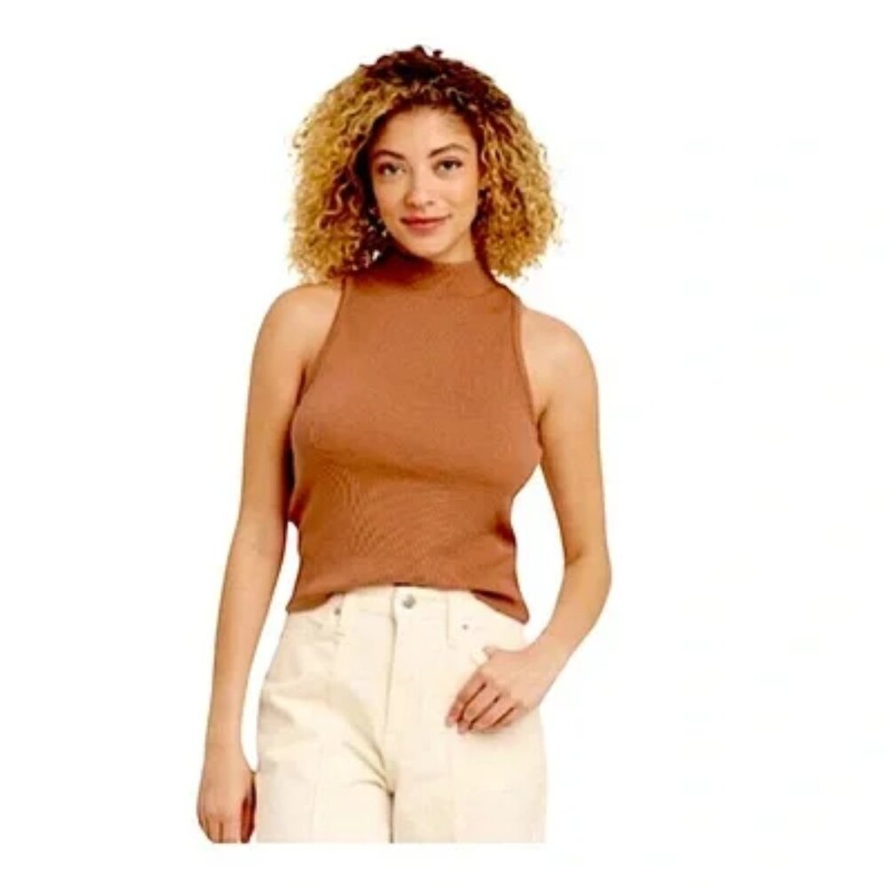 EUC a new day Slim Fit Ribbed Knit Mock Neck Tank Top